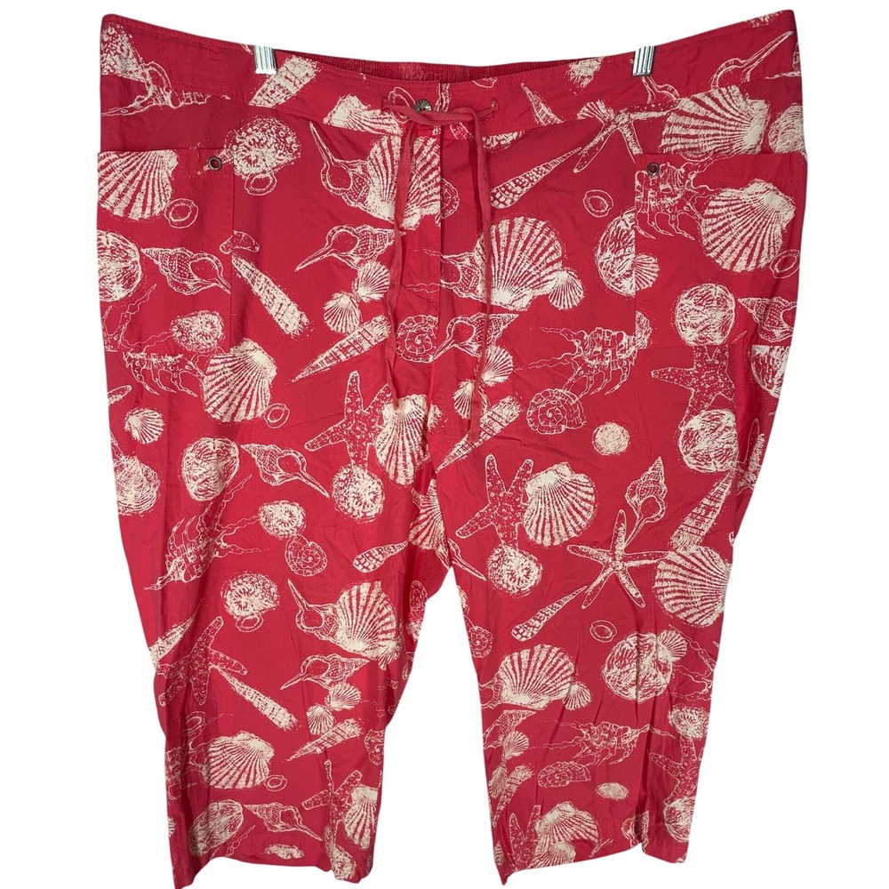 Sun Bay Seashell Print Pink Capri Length‎ Pants with Drawstring Women's Size 2X